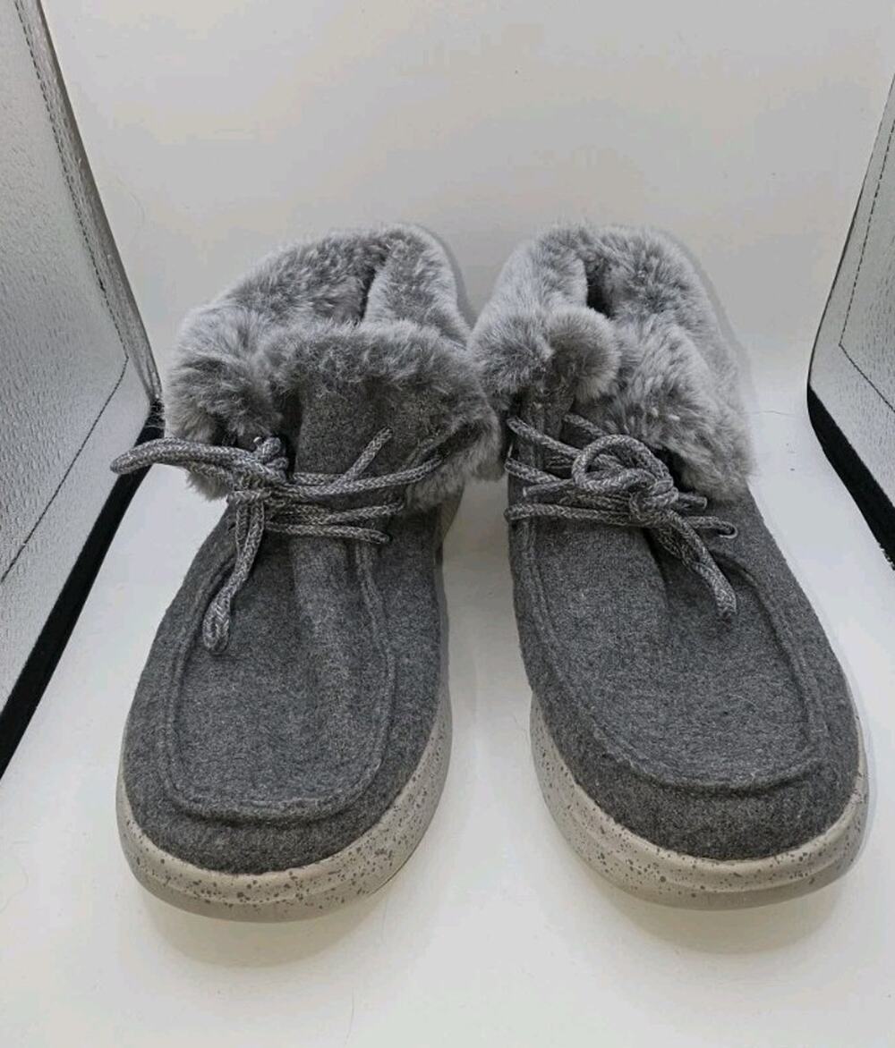 BOBS by Skechers Memory Foam Gray Faux Fur Ankle Booties Women’s 5.5 Lace Up